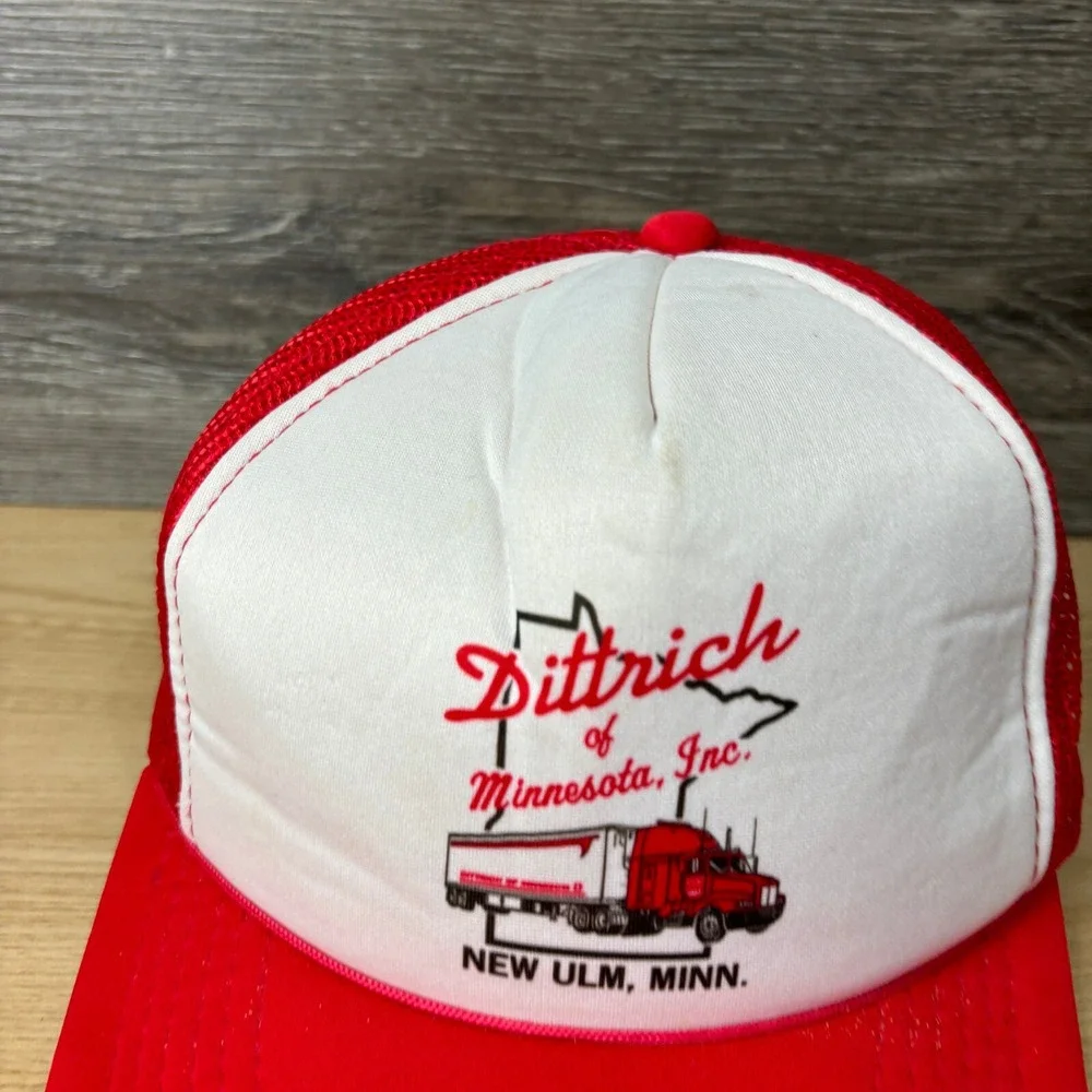 Vintage Dittrich Hat Cap Snapback Red White Trucker Trucking Minnesota‎ New Ulm
